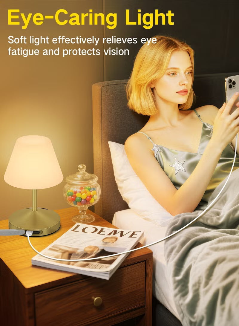 Touch Control LED Table Lamp – Rechargeable & Cordless with 3-Color Dimmable Light & Stepless Dimming