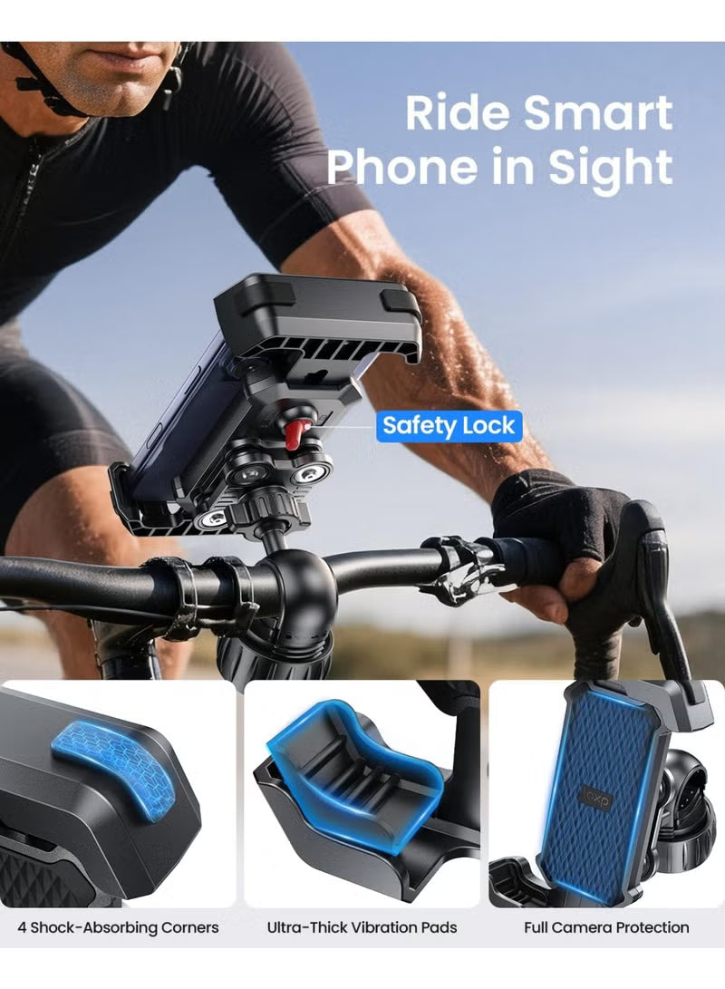 Anti-Shake Motorcycle Phone Mount - 2026 Dual Vibration Dampener, Universal Bike Phone Holder for iPhone