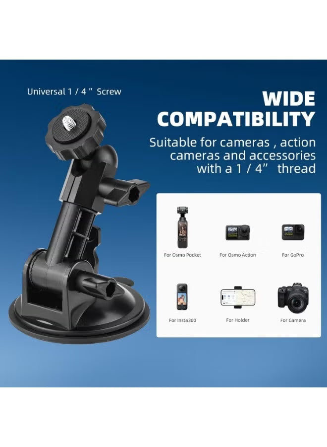 Suction Cup Mount for Action Camera – 360° Rotatable Universal Suction Cup with 85mm Strong Suction for GoPro/DJI/Insta360 Car Windshield Dash, Vlog & Sports (Black)