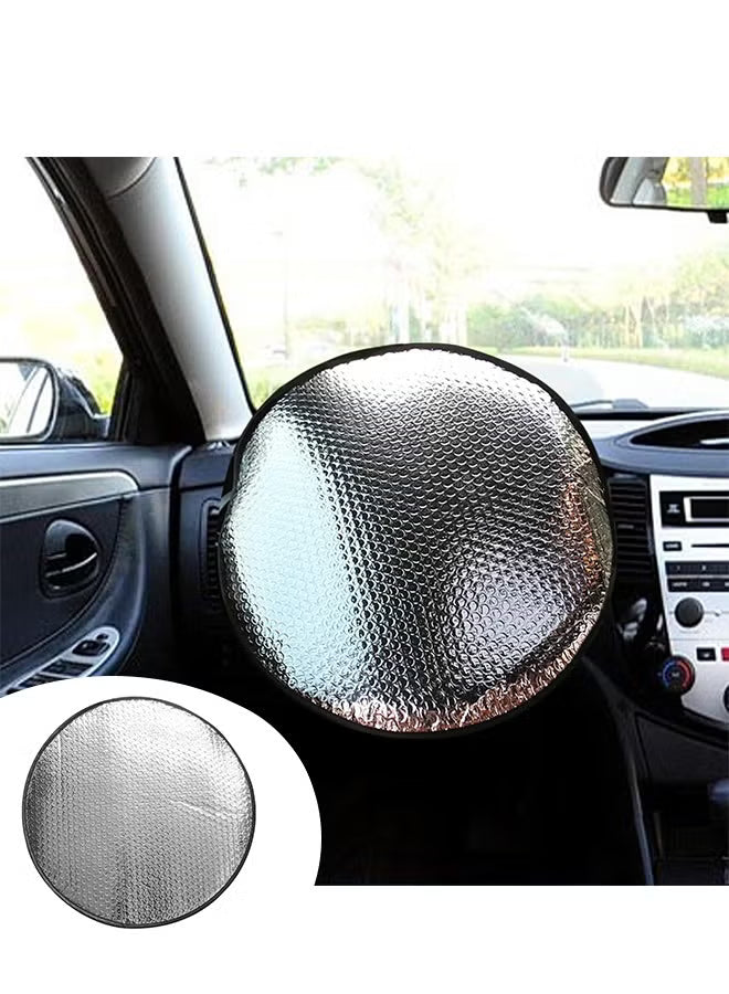 Steering Wheel Sun Shade Cover, Vehicle Steering Wheel Sunblock Cover, Universal Reflective Steering Wheel Shield, Steering Wheel Sun Heat Shield for SUV Truck Van (Silver)