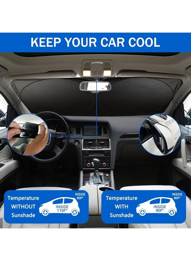 Car Windshield Sun Shade, Car Sun Shade Funny Car Eyes Sun Visor for Car Front Windshield, Foldable with Storage Pouch,UV Protection Keep Vehicle Cooler 150cm*70cm -Blue