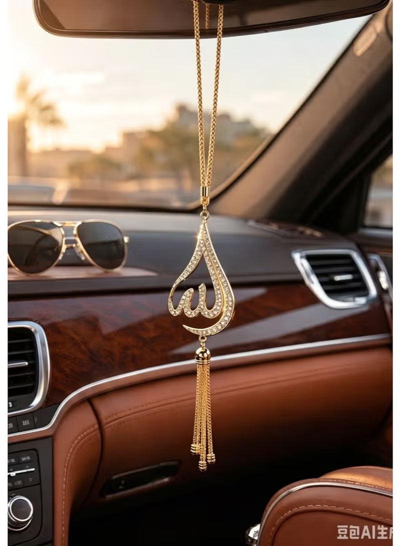 Muslim-themed car interior accessories, luxurious gold teardrop tassel car pendant, zinc alloy Islamic-style rearview mirror pendant, fashionable car ornament decoration, a gift symbolizing blessings.