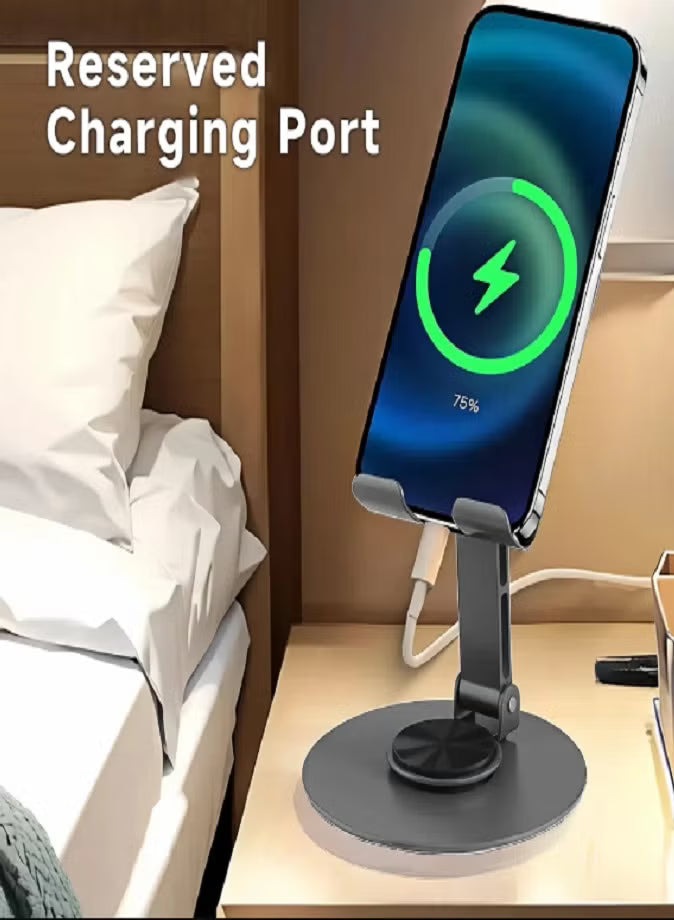 360° Rotating Foldable Metal Phone & Tablet Stand – Adjustable Aluminum Desk Holder for iPhone