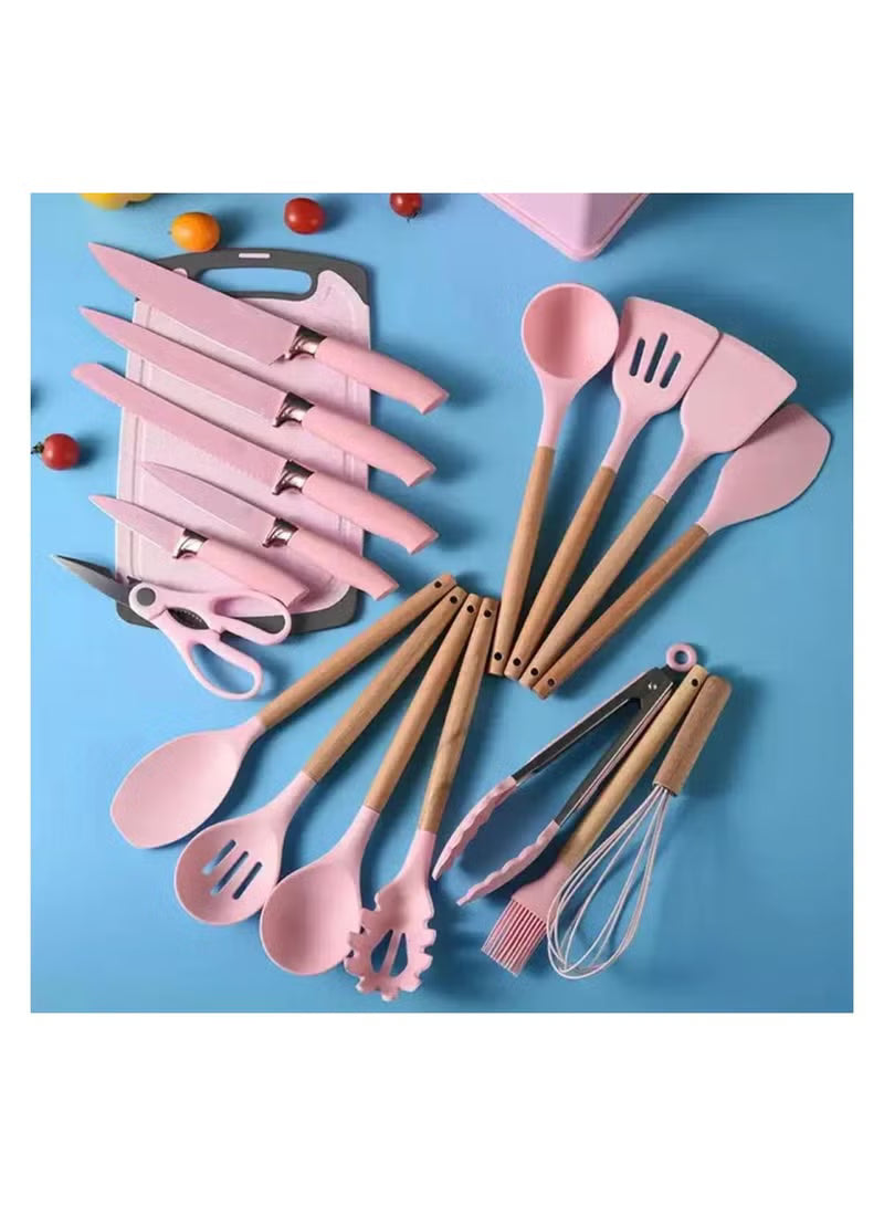 19-Piece Silicone Kitchen Gadget Set with Knife Set, Cutting Board and Storage