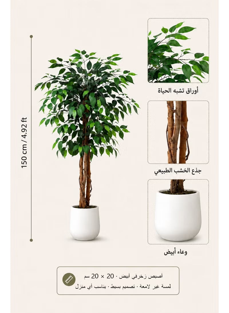 Artificial Ficus Trees with White Pot – 120cm/150cm/180cm Faux Plant