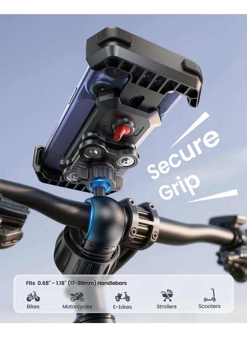 Anti-Shake Motorcycle Phone Mount - 2026 Dual Vibration Dampener, Universal Bike Phone Holder for iPhone