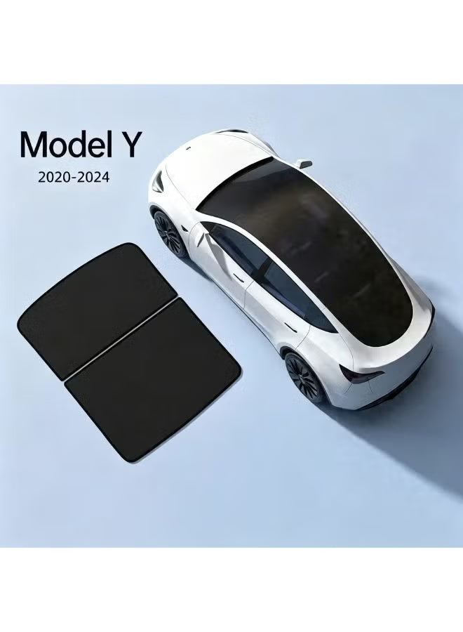 Tesla Model Y Sunshade: UV protection, heat-insulating sunshade, 99% sun shading, never sags, foldable, Tesla Model Y accessory compatible with 2020-2024 Model Y (black).