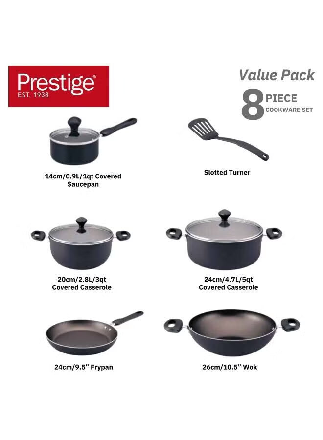 Prestige 8 Pcs Value Pack Cookware Set | Non-stick Pots and Pans Set