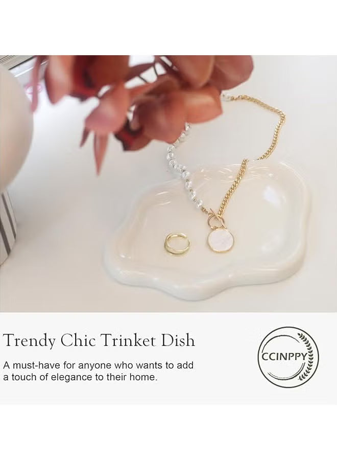 Ceramic Jewelry Tray Trinket Dish, Decorative Cloud Vanity Key Tray for Women